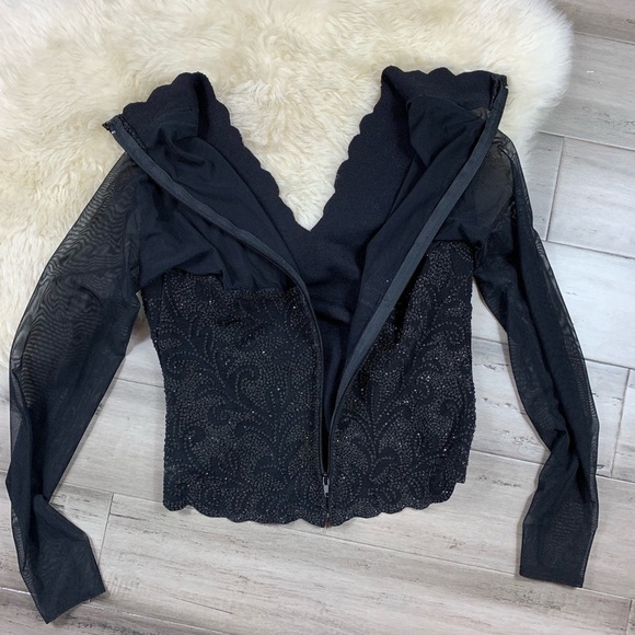 Tadashi Beaded Sheer Sleeve Top Long Sleeve Black M - Picture 4 of 6
